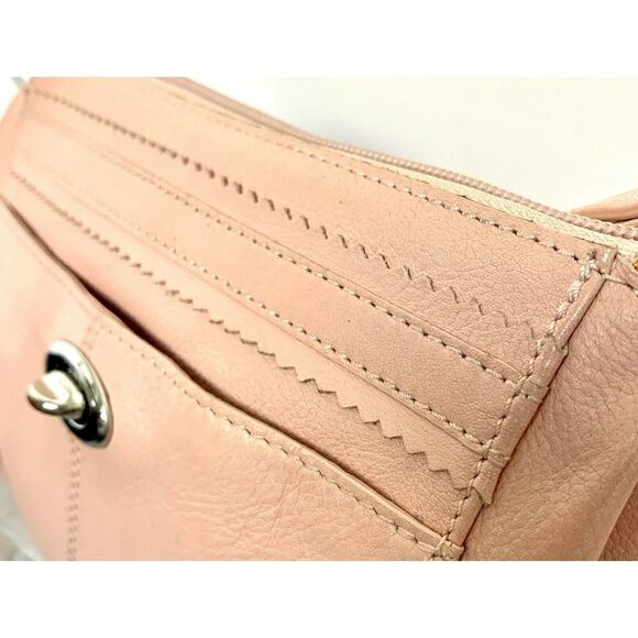DANIER PALE PINK GENUINE LEATHER TURN LOCK X-BODY SHOULDER BAG HANDBAG MESSENGER - Picture 7 of 11
